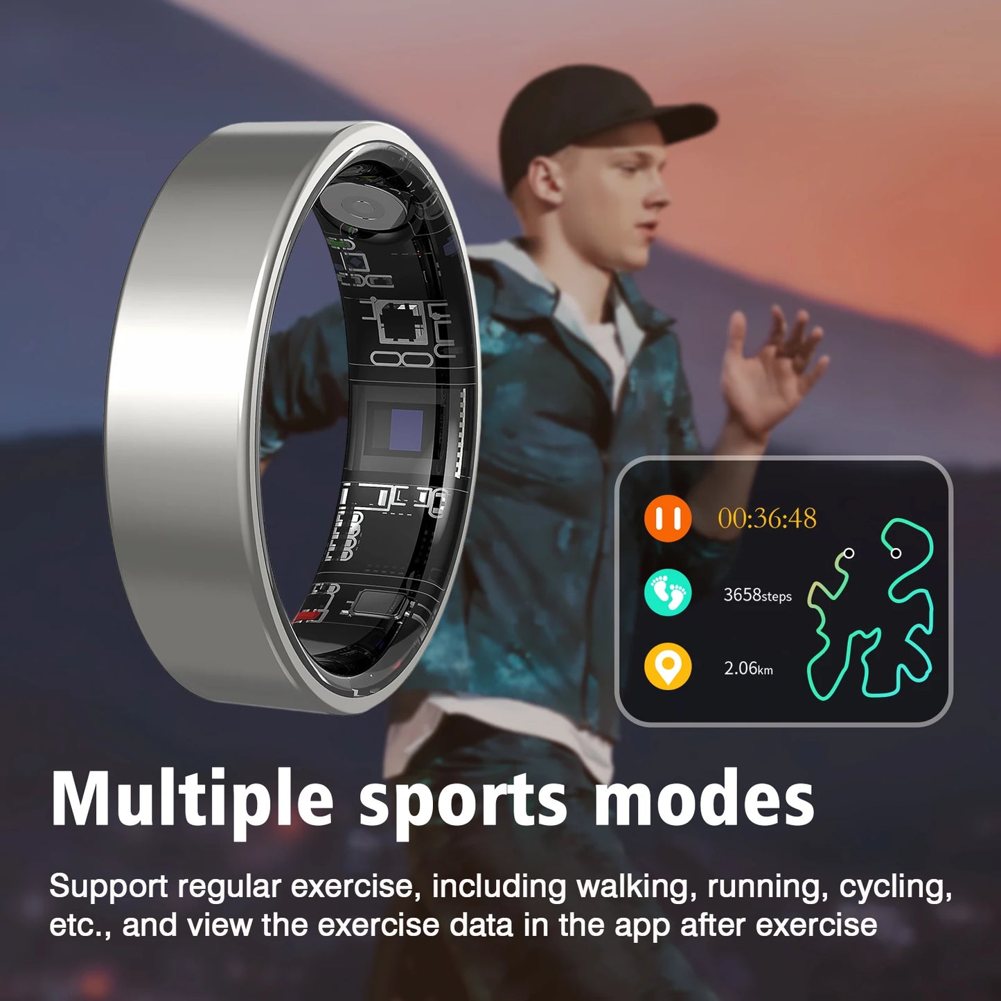 Smart ring, health monitoring, IP68 waterproof and multiple sports modes, sleep tracking, suitable for men and women