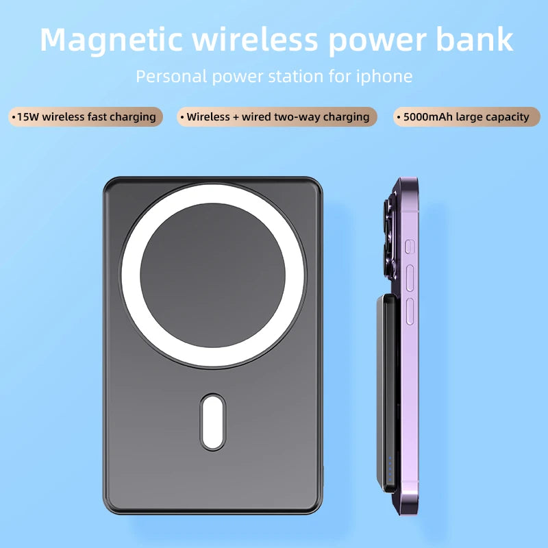 Magnetic Wireless Power Bank for Magsafe For iPhone 16 15 14 13 12 Pro Max 15W 5000mAh Portable Fast Charging External Battery