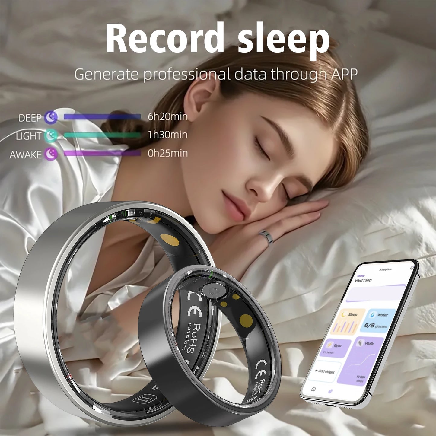 Smart ring, health monitoring, IP68 waterproof and multiple sports modes, sleep tracking, suitable for men and women