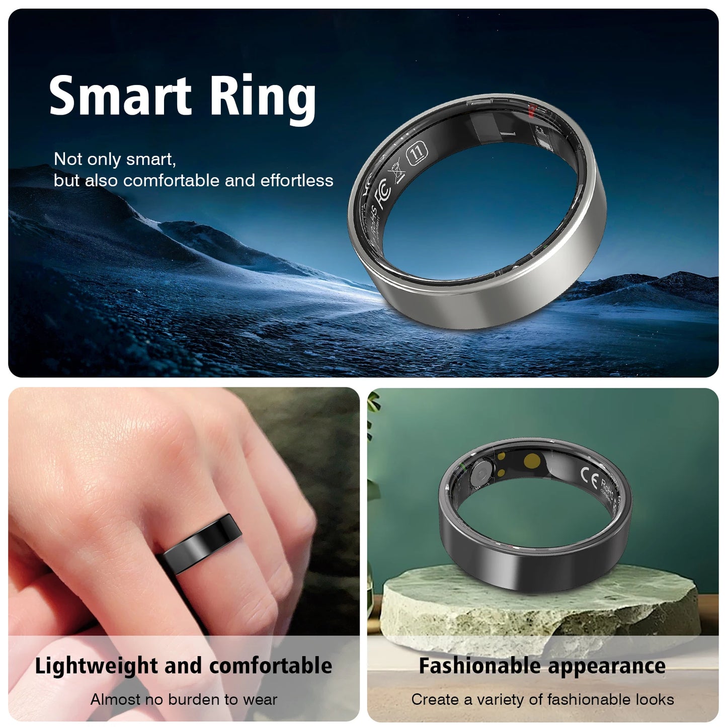 Smart ring, health monitoring, IP68 waterproof and multiple sports modes, sleep tracking, suitable for men and women